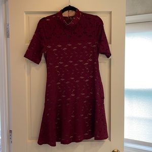 BCBG Burgundy Lace Fit-and-Flare Dress